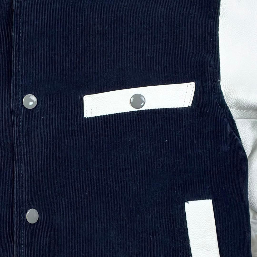 美品　トムブラウン　袖レザー　ビッグロゴ　コーデュロイ　スタジャン　M　紺　白