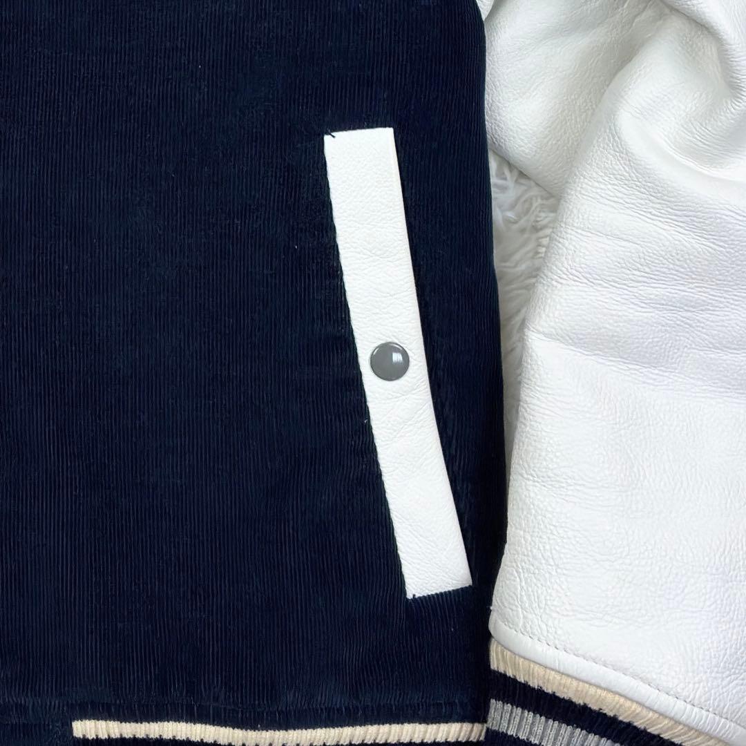 美品　トムブラウン　袖レザー　ビッグロゴ　コーデュロイ　スタジャン　M　紺　白