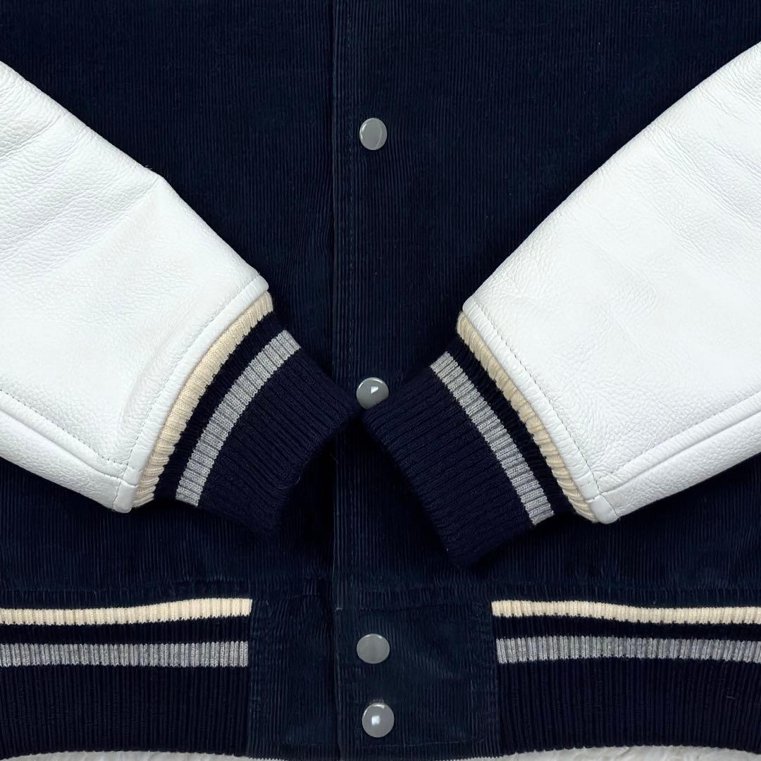 美品　トムブラウン　袖レザー　ビッグロゴ　コーデュロイ　スタジャン　M　紺　白