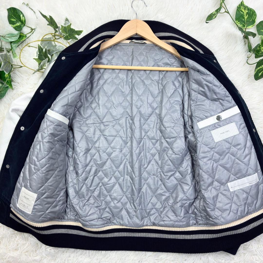 美品　トムブラウン　袖レザー　ビッグロゴ　コーデュロイ　スタジャン　M　紺　白