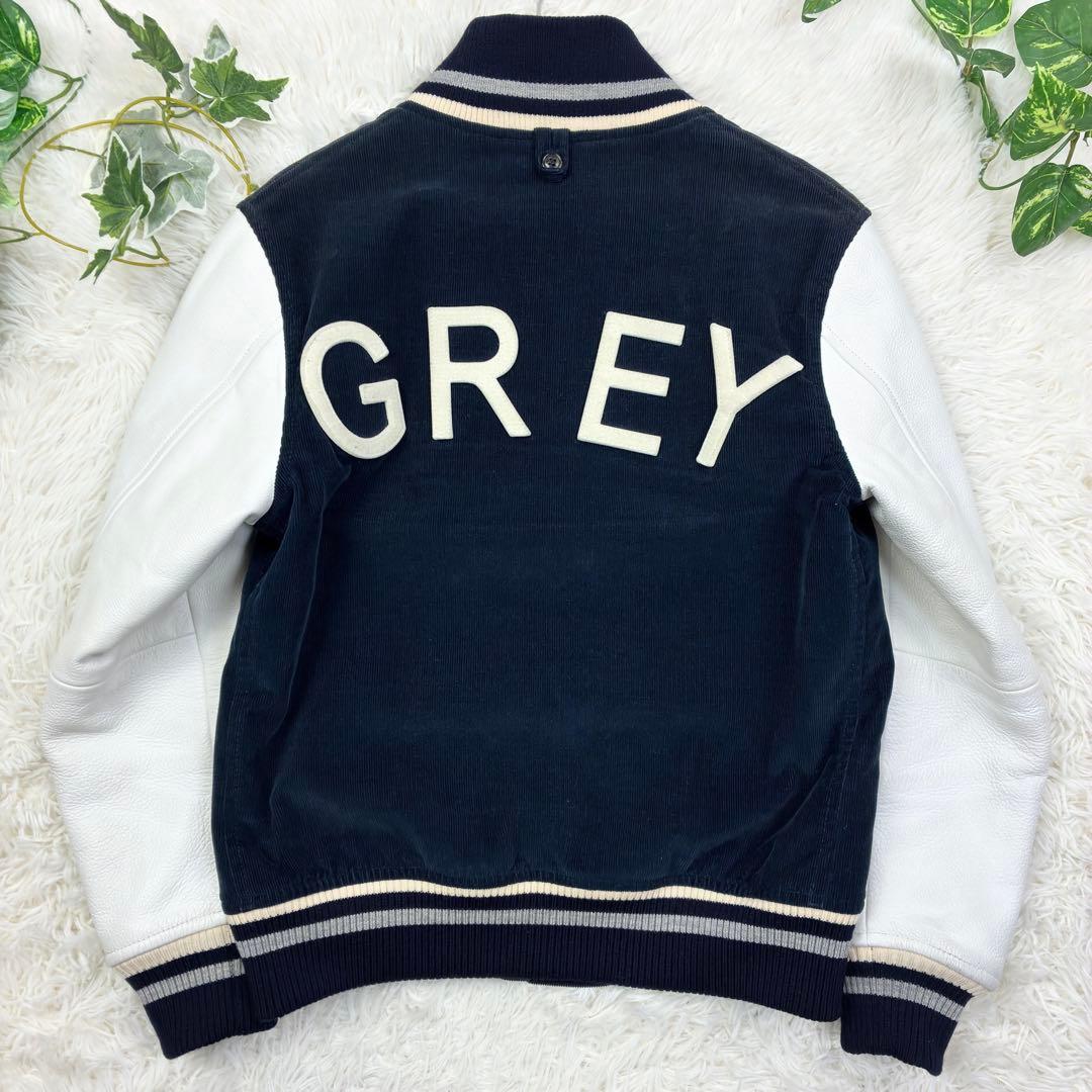 美品　トムブラウン　袖レザー　ビッグロゴ　コーデュロイ　スタジャン　M　紺　白