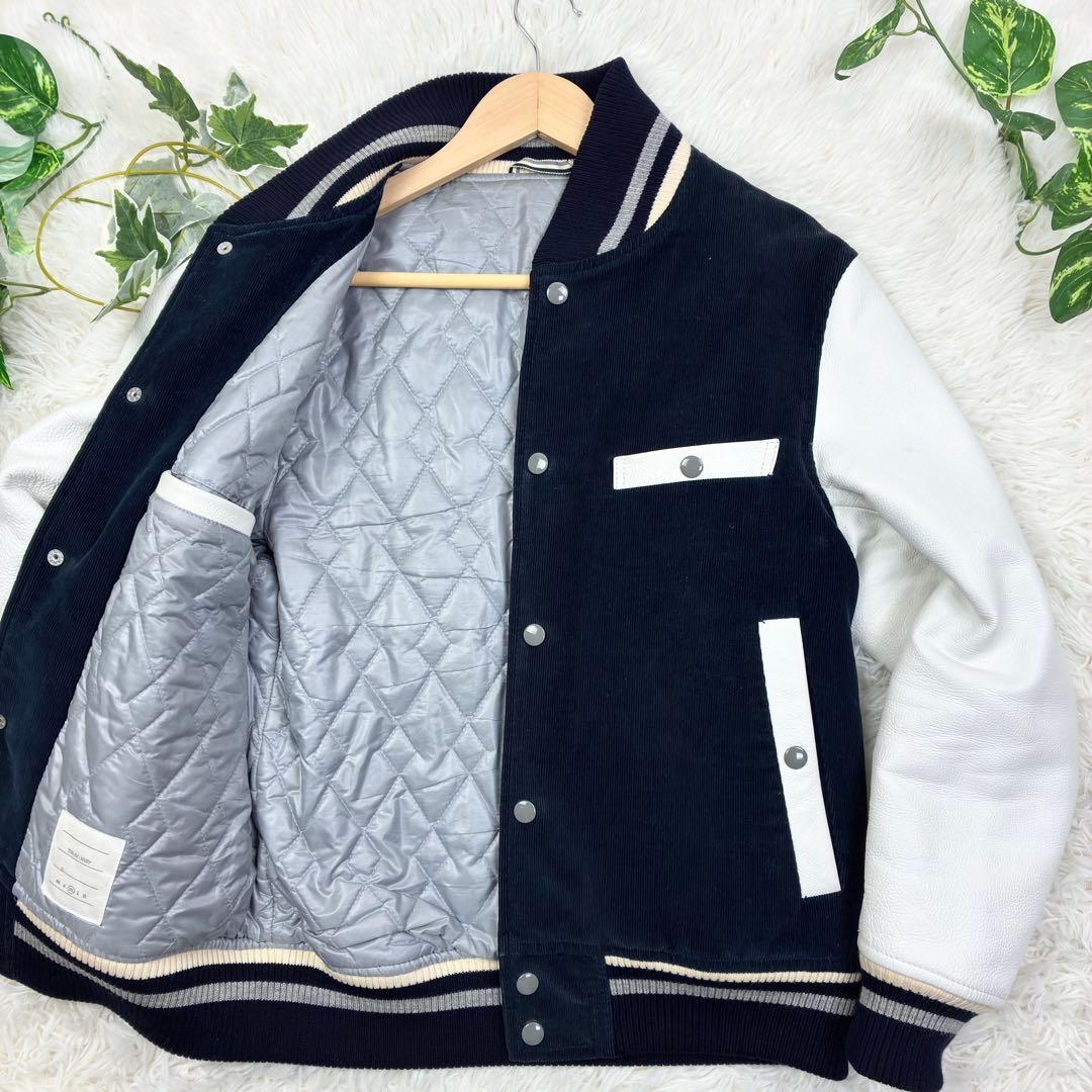 美品　トムブラウン　袖レザー　ビッグロゴ　コーデュロイ　スタジャン　M　紺　白