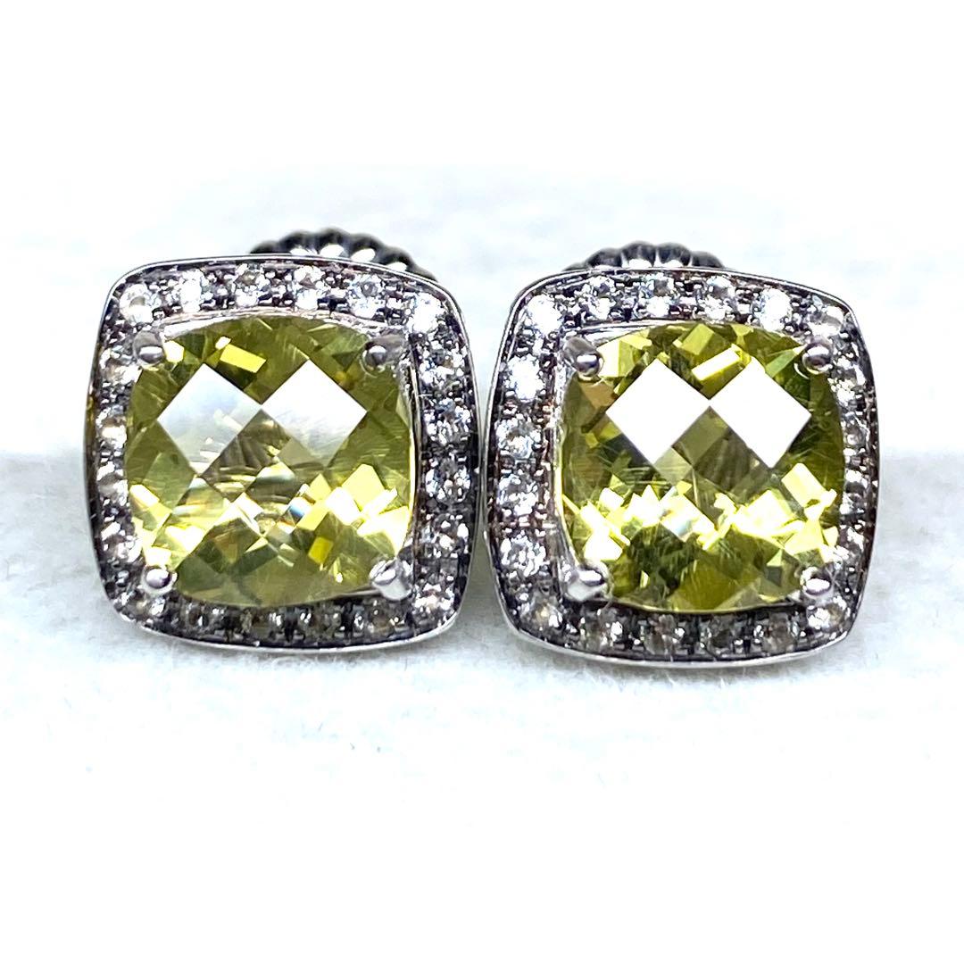 ⑬美品☆SILVER925☆レモンクォーツのクラシカルなピアス☆WGカラー