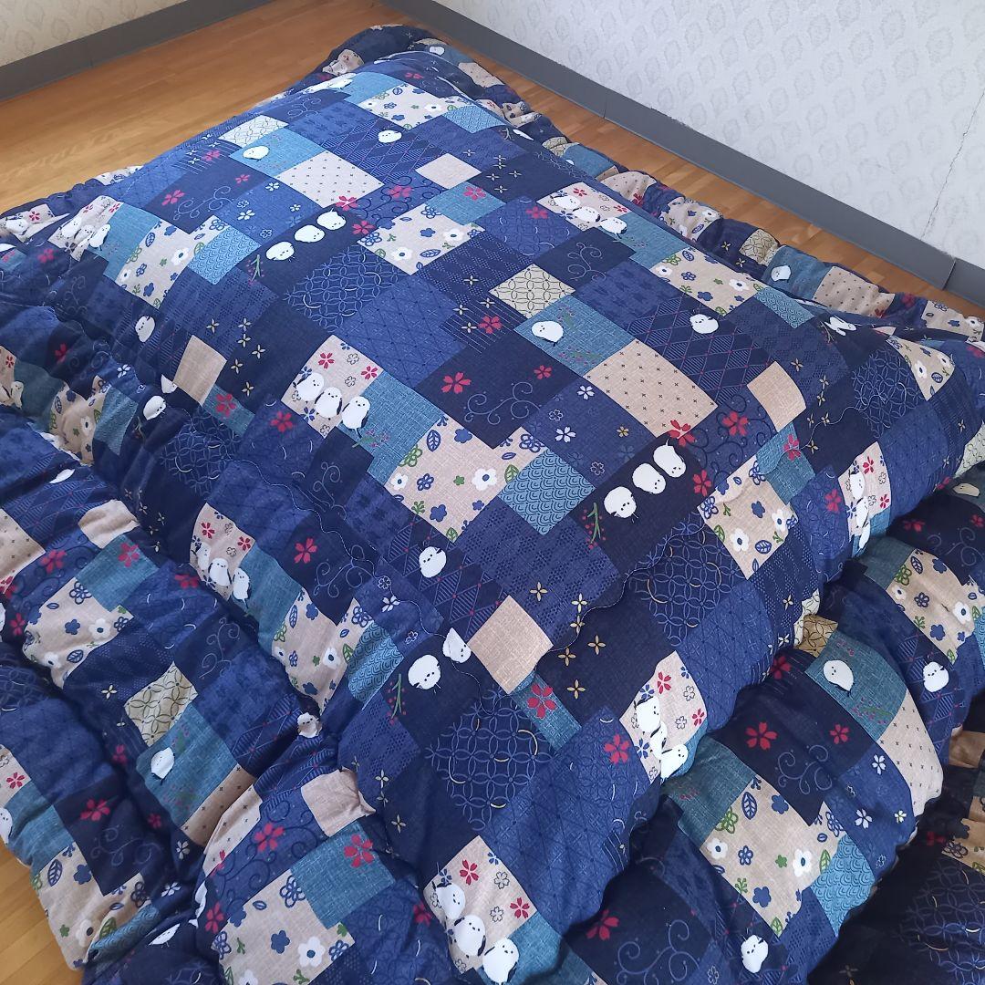 暖 ソフトタッチ 綿100％ 大判長方形 厚掛 こたつ掛布団 日本製 シマエナガ