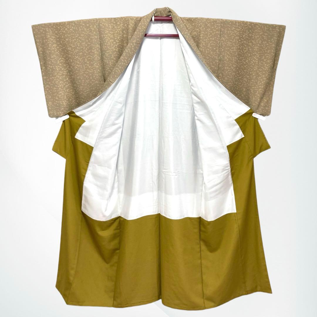 【美品✨】東レシルック　洗える着物　小紋　水玉　霰調　桑染色　手縫い仕立て　H1