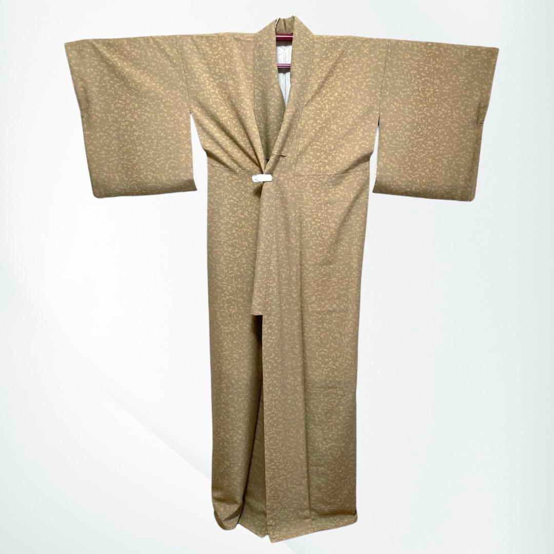 【美品✨】東レシルック　洗える着物　小紋　水玉　霰調　桑染色　手縫い仕立て　H1