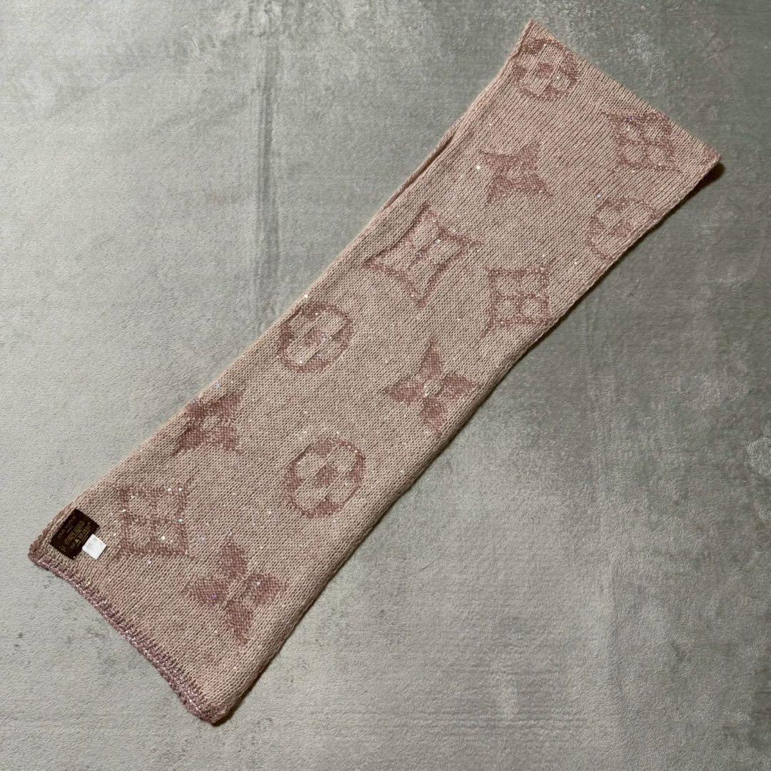 ルイヴィトン エシャルプ モノグラム グリッター スパンコール マフラー ピンク