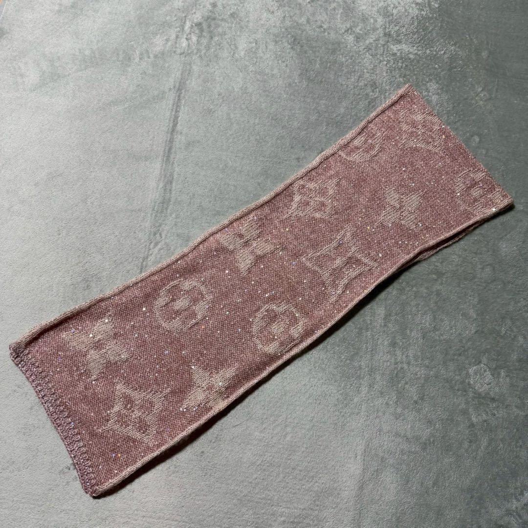 ルイヴィトン エシャルプ モノグラム グリッター スパンコール マフラー ピンク