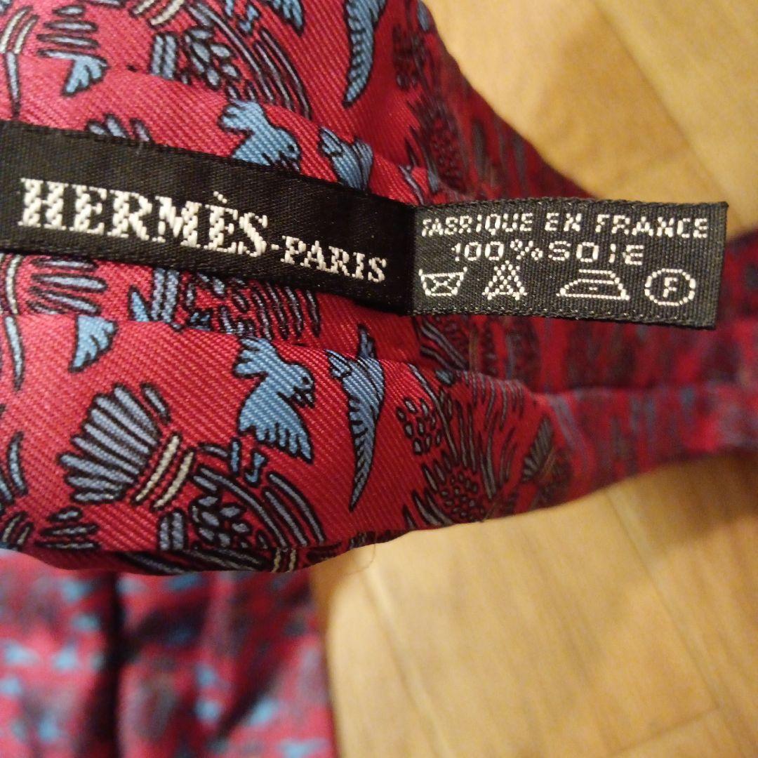 HERMES シルクアスコットタイ　メンズ 　赤青柄