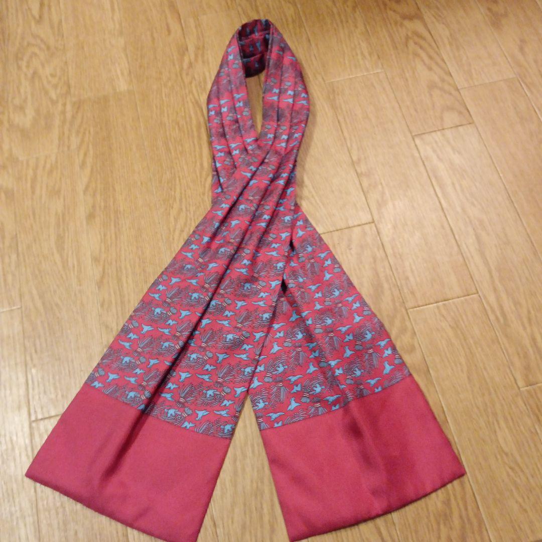 HERMES シルクアスコットタイ　メンズ 　赤青柄