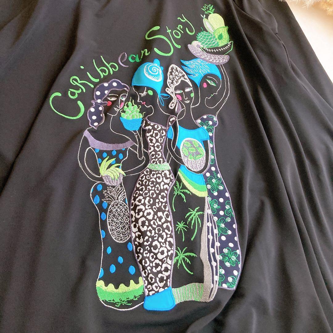 トクコプルミエヴォル エスニック柄 ゆったり 変形チュニックワンピース 刺繍 黒