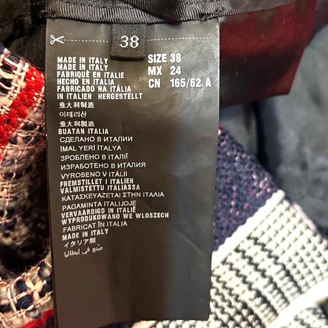 膝丈　プラダ　ツイード生地　チェック　巻き スカート　プリーツ　ウール　赤 紺