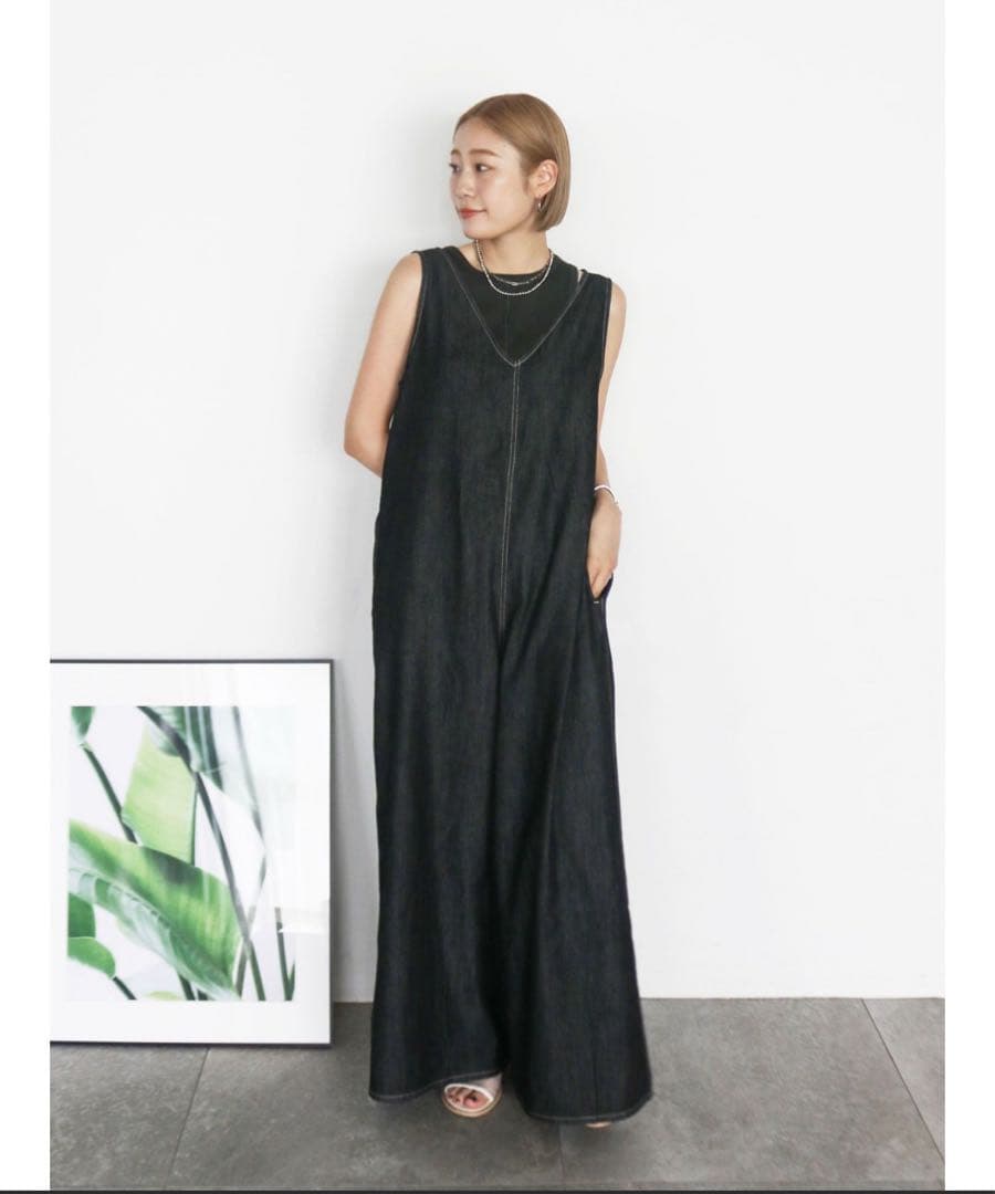 デニム ノースリーブ　オールインワン