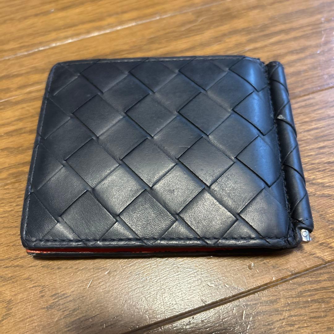 ボッテガヴェネタ マネークリップ 二つ折り財布 黒×オレンジ