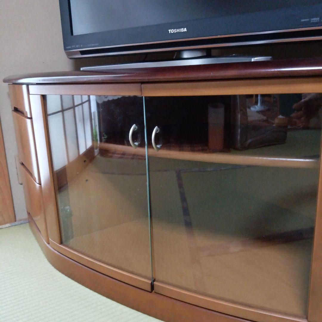 テレビ台 天然木 ブラウン 3引き出し ガラス扉