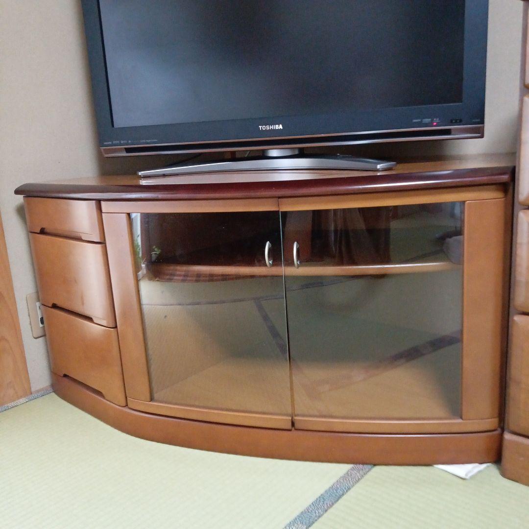 テレビ台 天然木 ブラウン 3引き出し ガラス扉