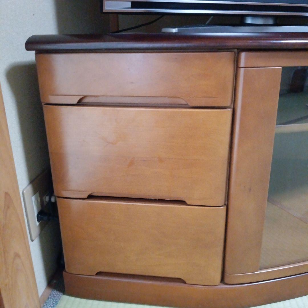 テレビ台 天然木 ブラウン 3引き出し ガラス扉