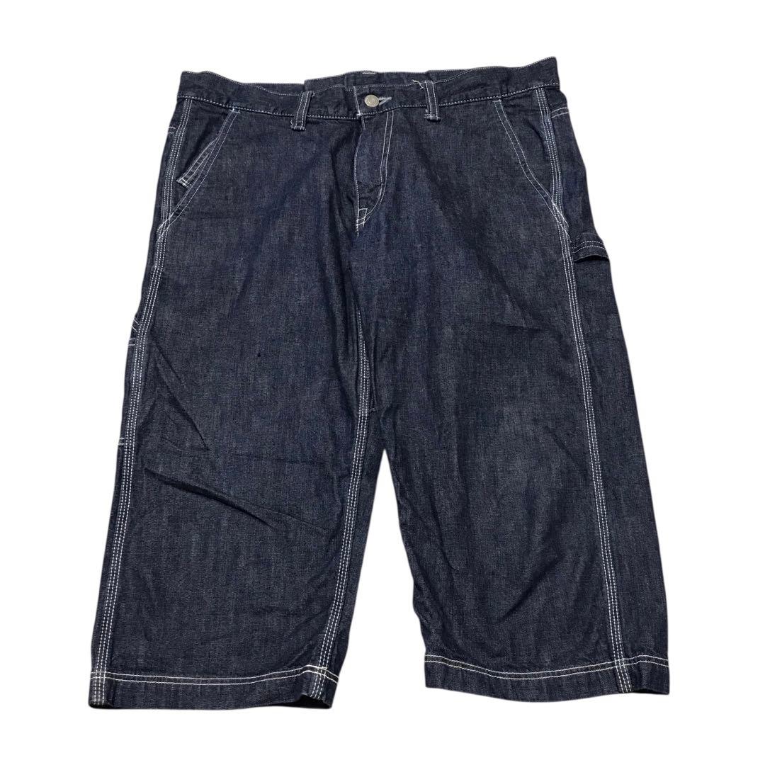 美品　桃太郎ジーンズ　ダイヤキルト　ハーフショートペインタージーンズ　デニム