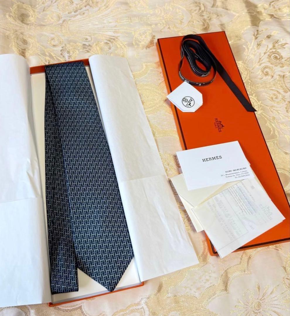 ⭐️タグ付け新品⭐️HERMES エルメス ネクタイ H柄 ブルー