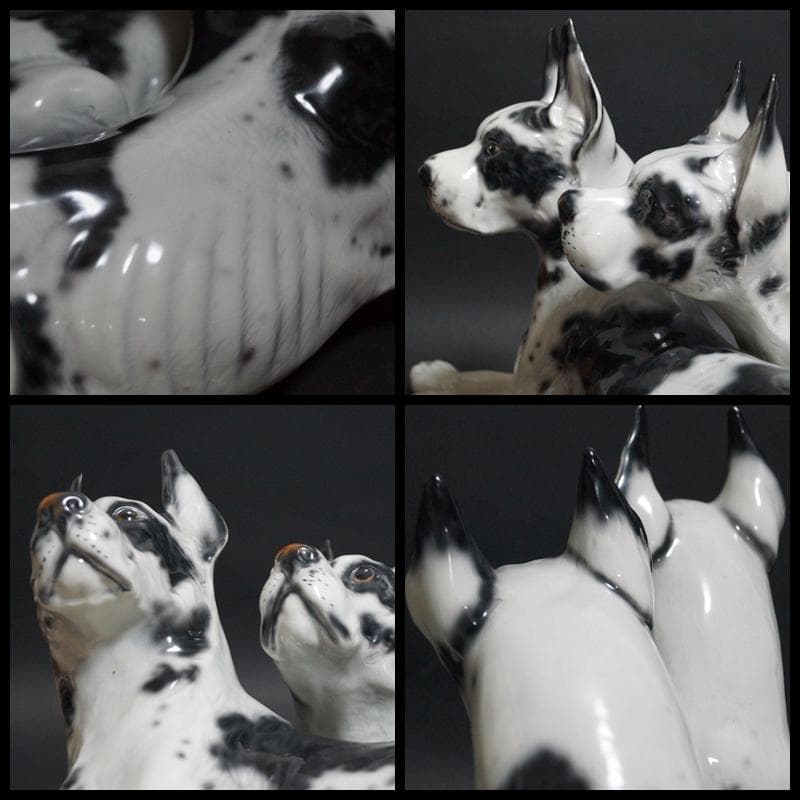 イタリア製Ceramiche Ronzan大型可愛らしい2匹グレート デーン置物