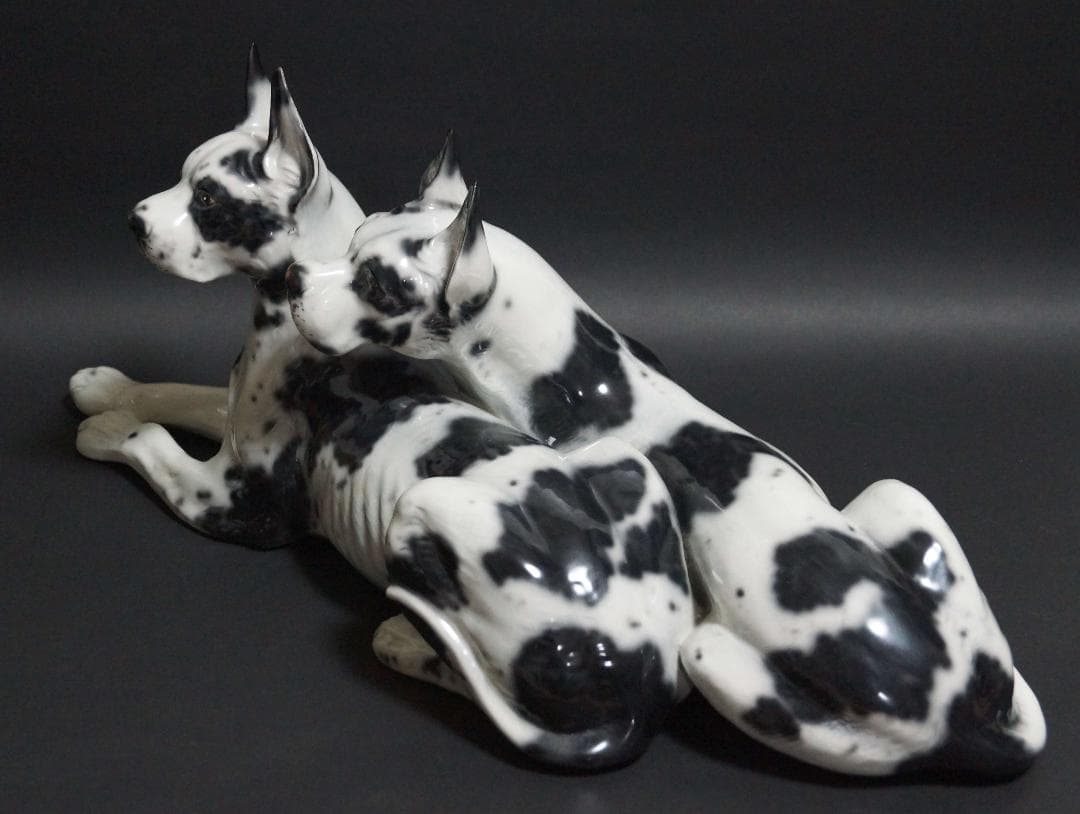 イタリア製Ceramiche Ronzan大型可愛らしい2匹グレート デーン置物