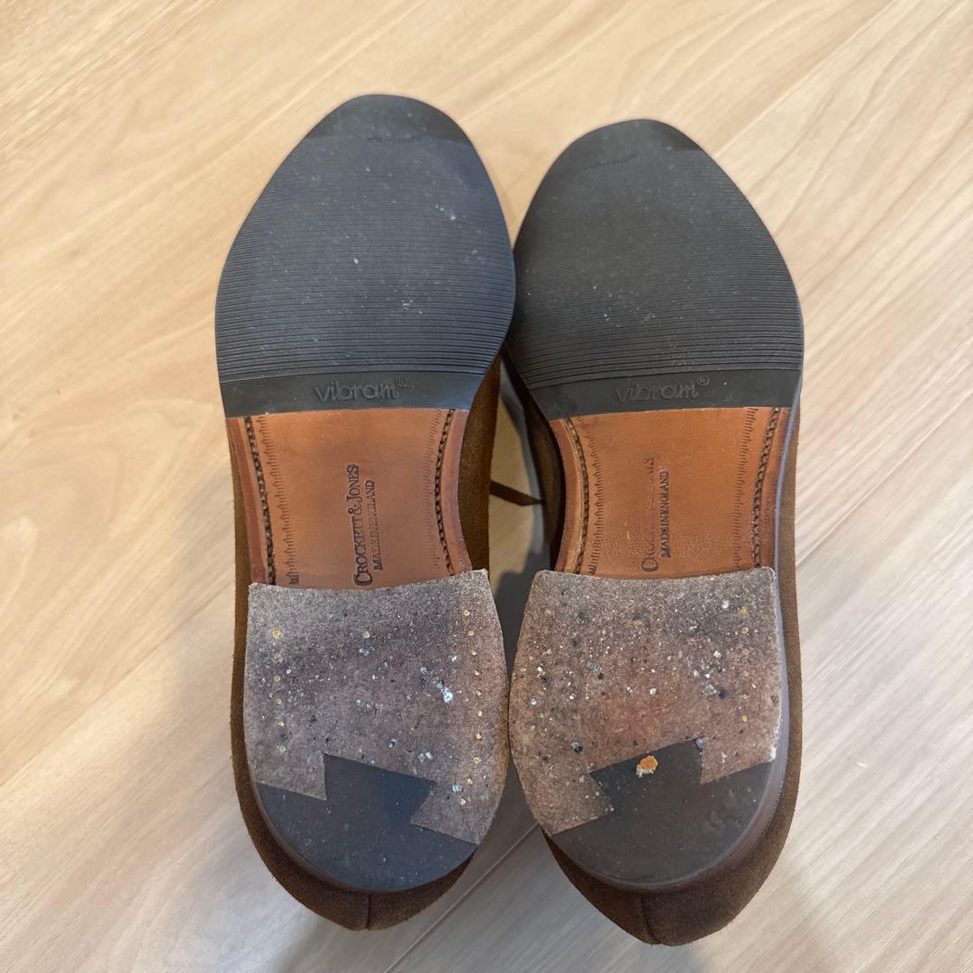 クロケットジョーンズ ブラウン スエード リボンローファー 7E