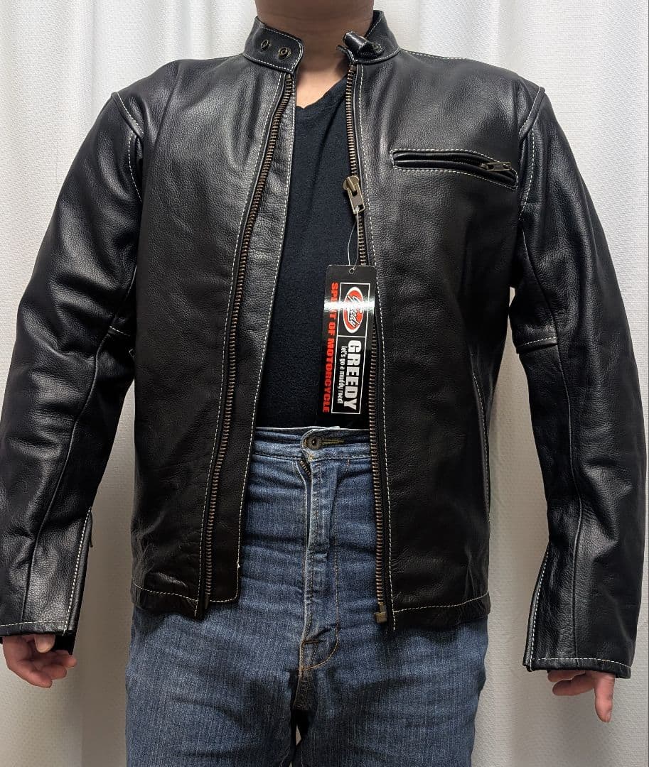 GREEDY 牛革ジャケット Lサイズ 黒　革ジャン　ブラック