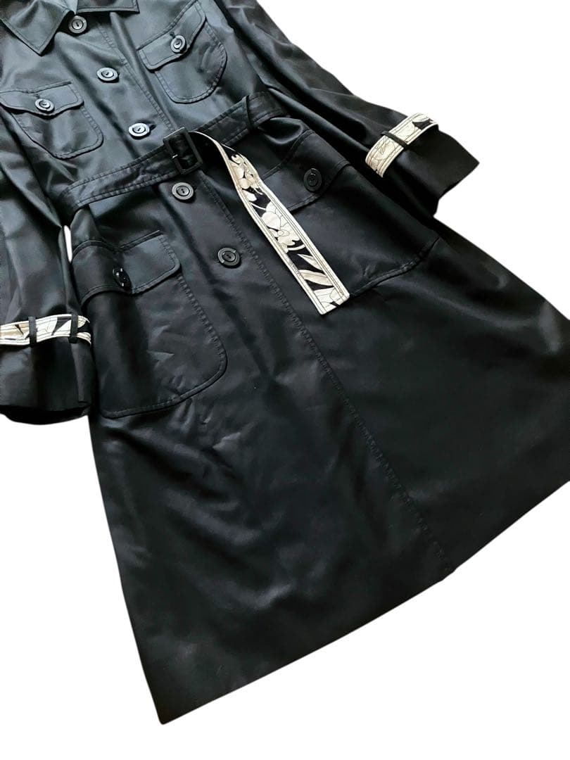 美品 レオナール シルク ロングコート ベルト付き フラワートリム 大きいサイズ