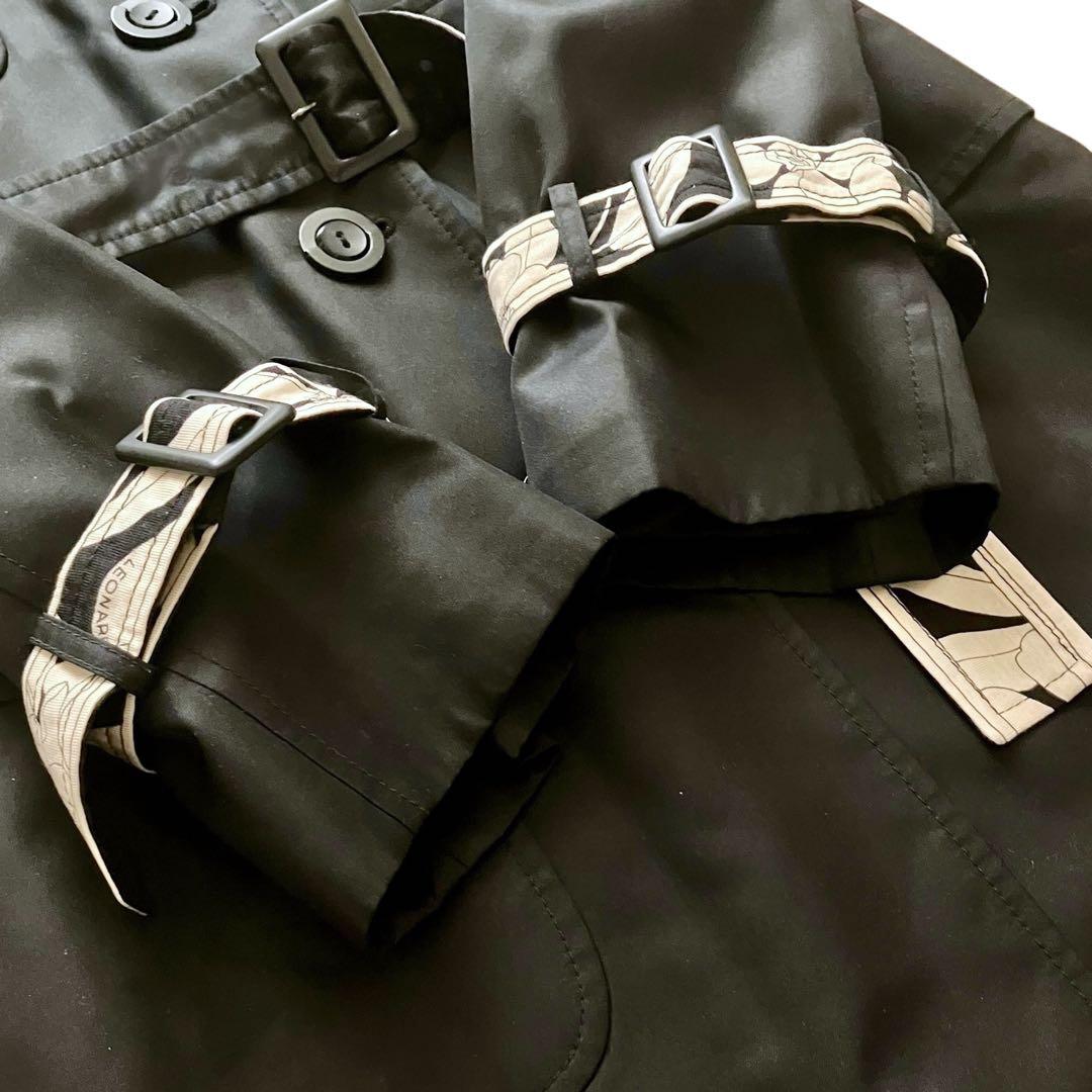 美品 レオナール シルク ロングコート ベルト付き フラワートリム 大きいサイズ