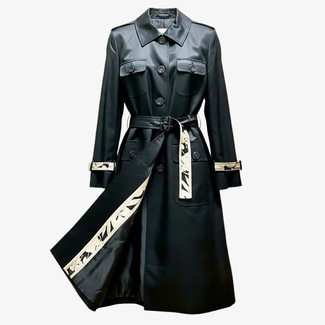 美品 レオナール シルク ロングコート ベルト付き フラワートリム 大きいサイズ