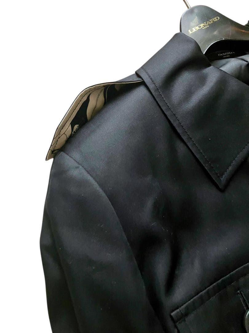 美品 レオナール シルク ロングコート ベルト付き フラワートリム 大きいサイズ