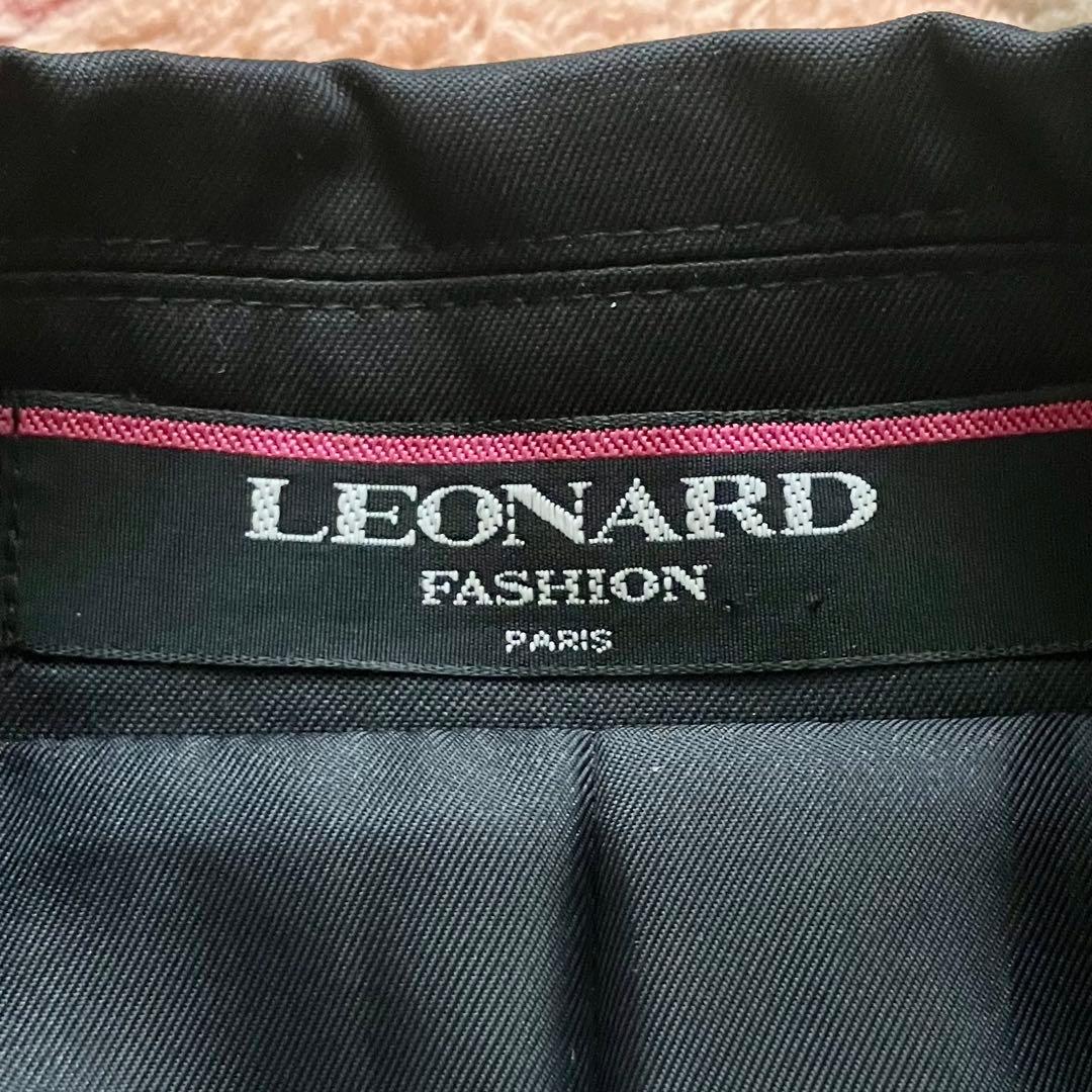 美品 レオナール シルク ロングコート ベルト付き フラワートリム 大きいサイズ