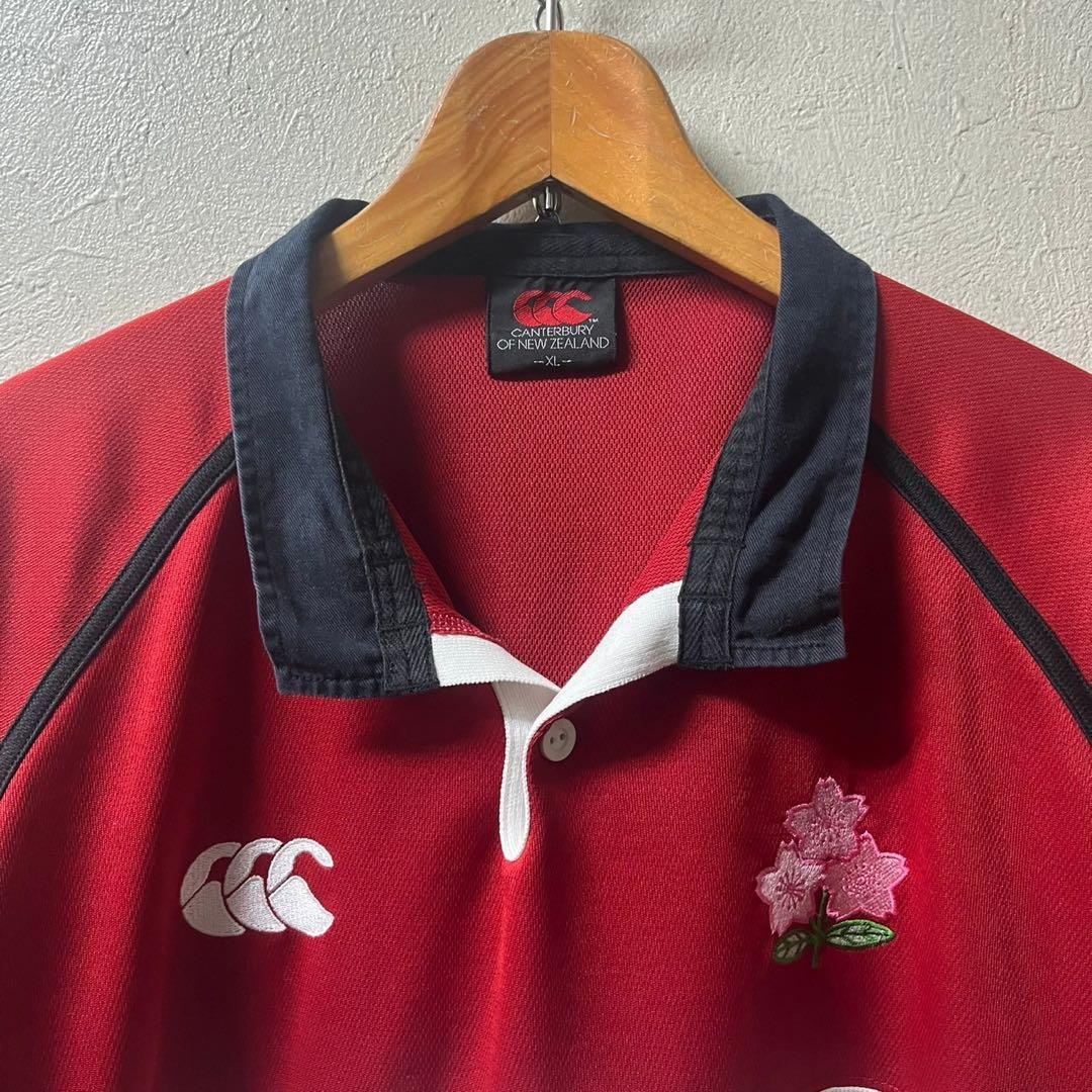 ラグビー 赤白ボーダーシャツ ラグビージャージ 刺繍ロゴ 桜 日本代表　XL