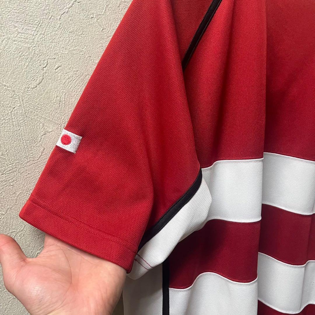 ラグビー 赤白ボーダーシャツ ラグビージャージ 刺繍ロゴ 桜 日本代表　XL