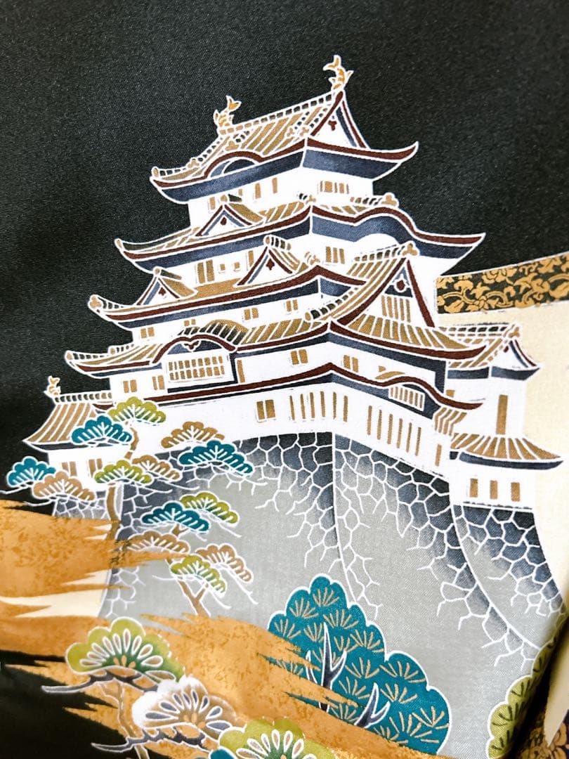 仕付け糸付新品羽織着物♡七五三　5歳　男の子　フルセット　一式　縦縞袴　黒系　鷹