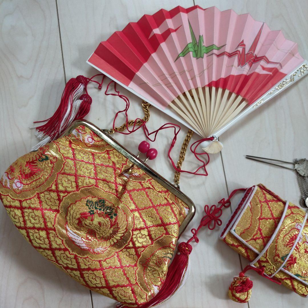 七五三用 赤系 花柄 華やか着物 振袖 小物 草履 7歳女の子 可愛い レトロ