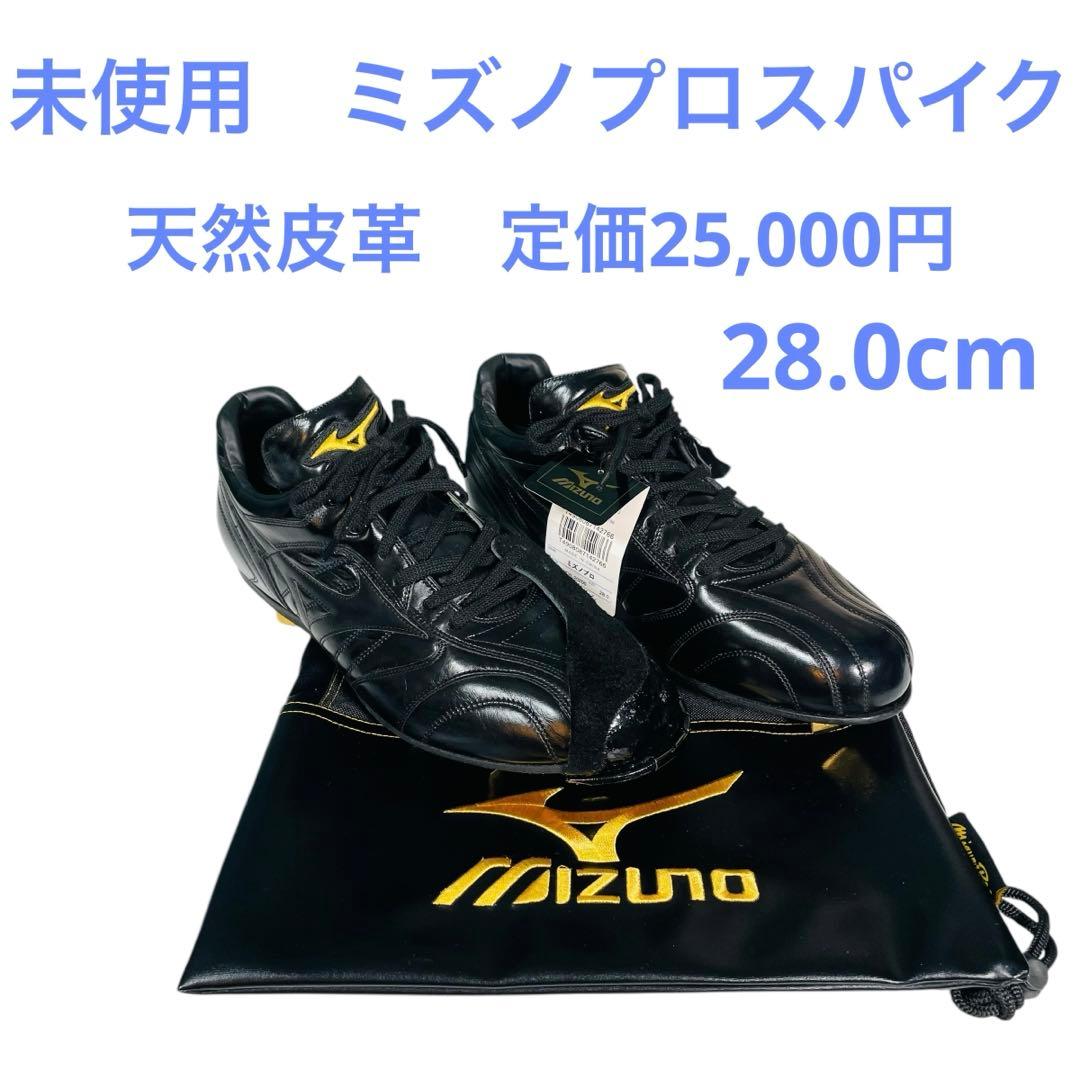 未使用　ミズノプロ　スパイク　野球用　天然皮革　黒　28.0cm