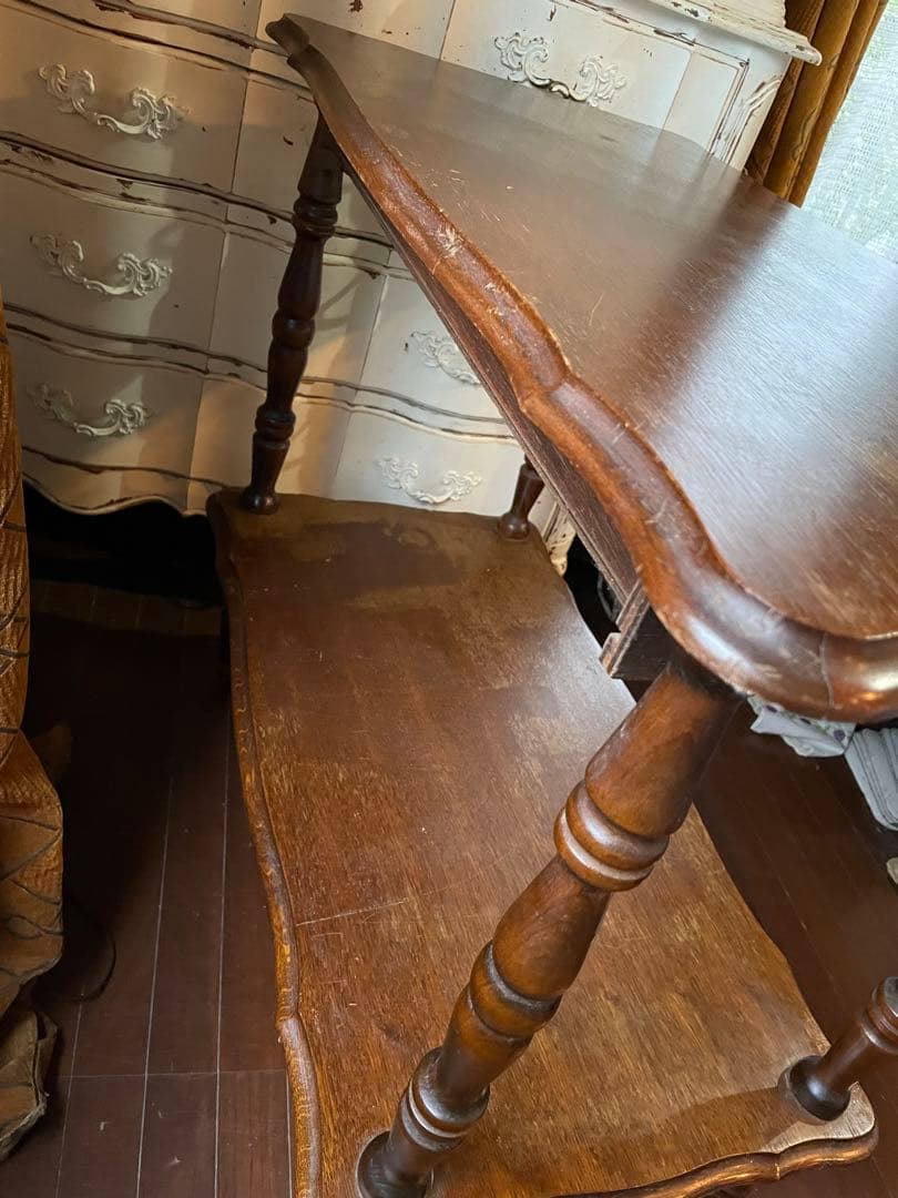 フランス　アンティーク　家具　二段　テーブル　飾り棚　トローリ　ワゴン　シェルフ