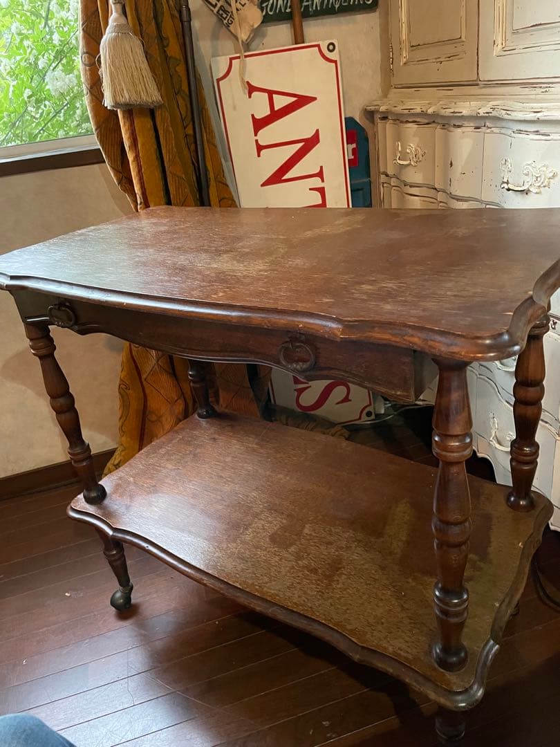 フランス　アンティーク　家具　二段　テーブル　飾り棚　トローリ　ワゴン　シェルフ