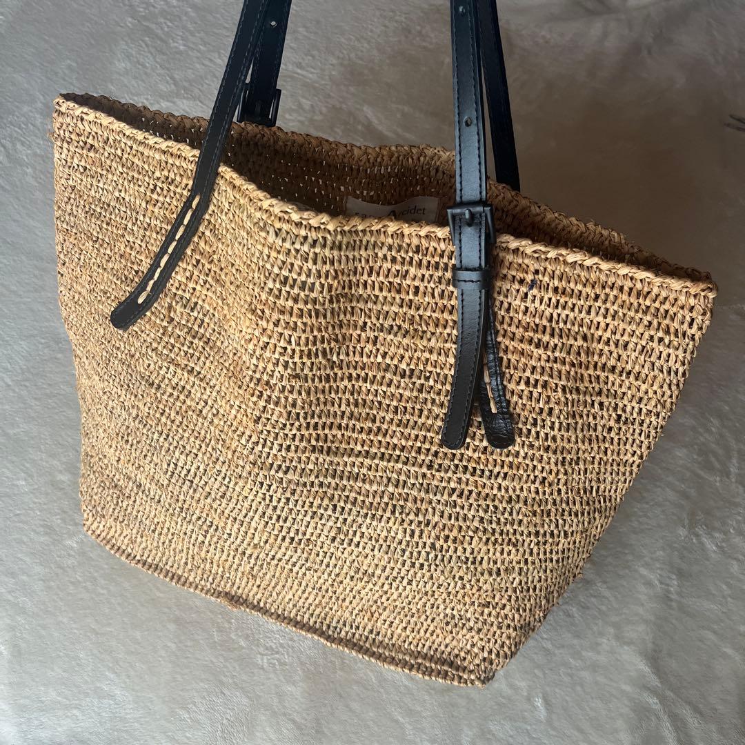 美品希少⭐︎サンアルシデ 持ち手レザーベルト　ラフィアトートバッグ