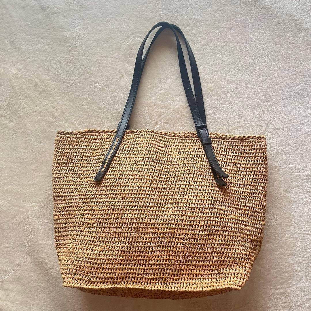 美品希少⭐︎サンアルシデ 持ち手レザーベルト　ラフィアトートバッグ