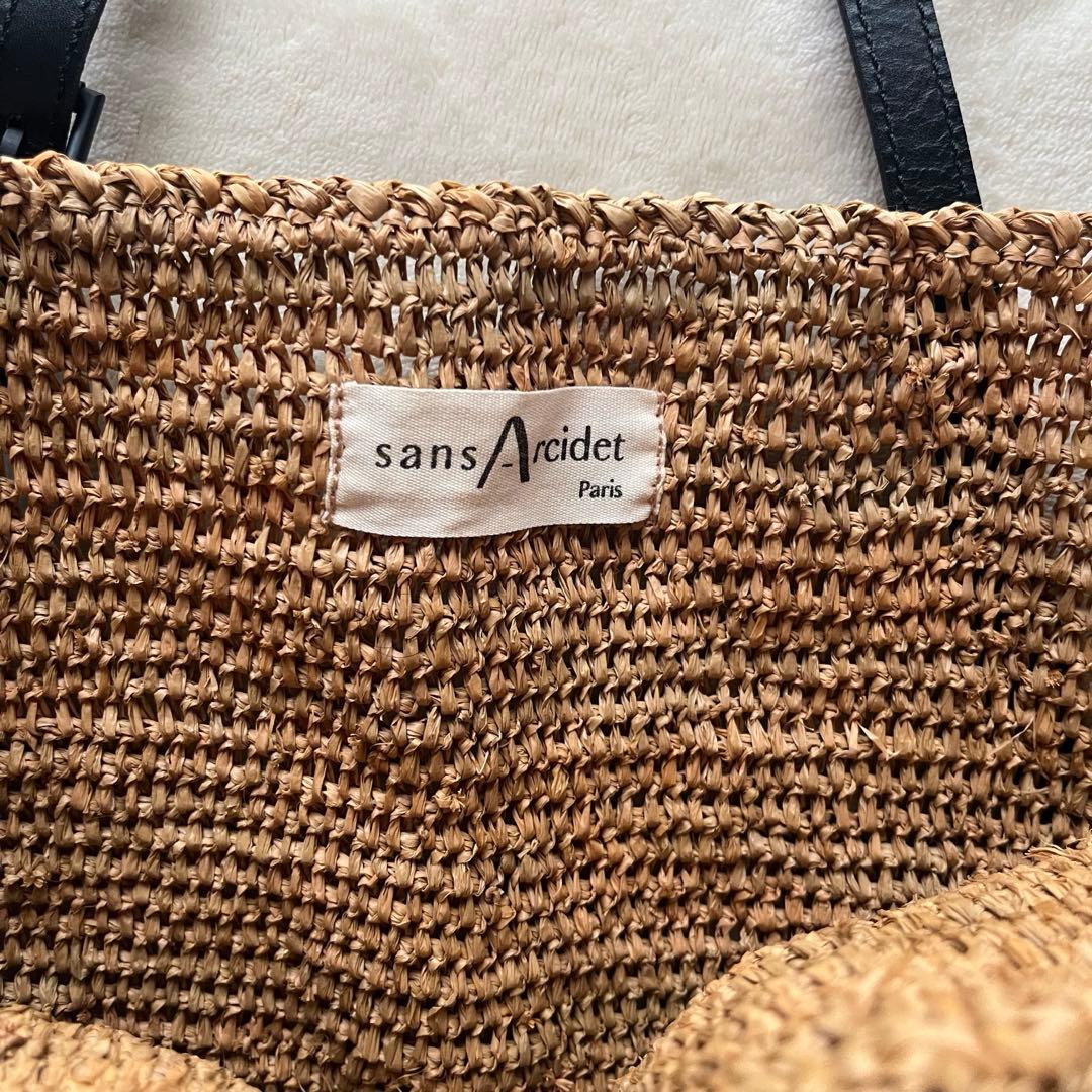 美品希少⭐︎サンアルシデ 持ち手レザーベルト　ラフィアトートバッグ