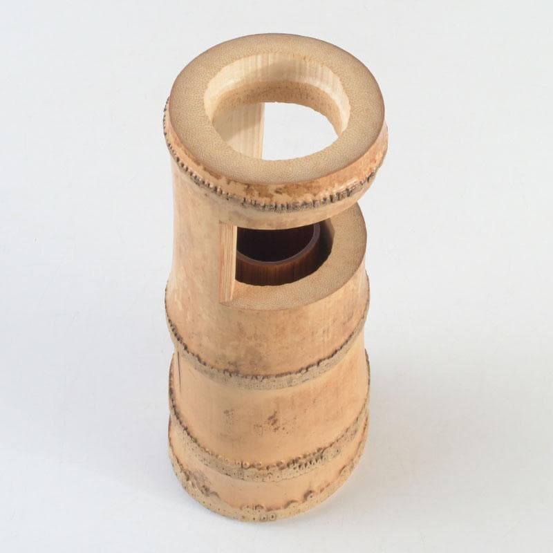 茶道具　吉田幸斎作　竹花入　掛花生　銘「蓬莱」　共箱　V　9511