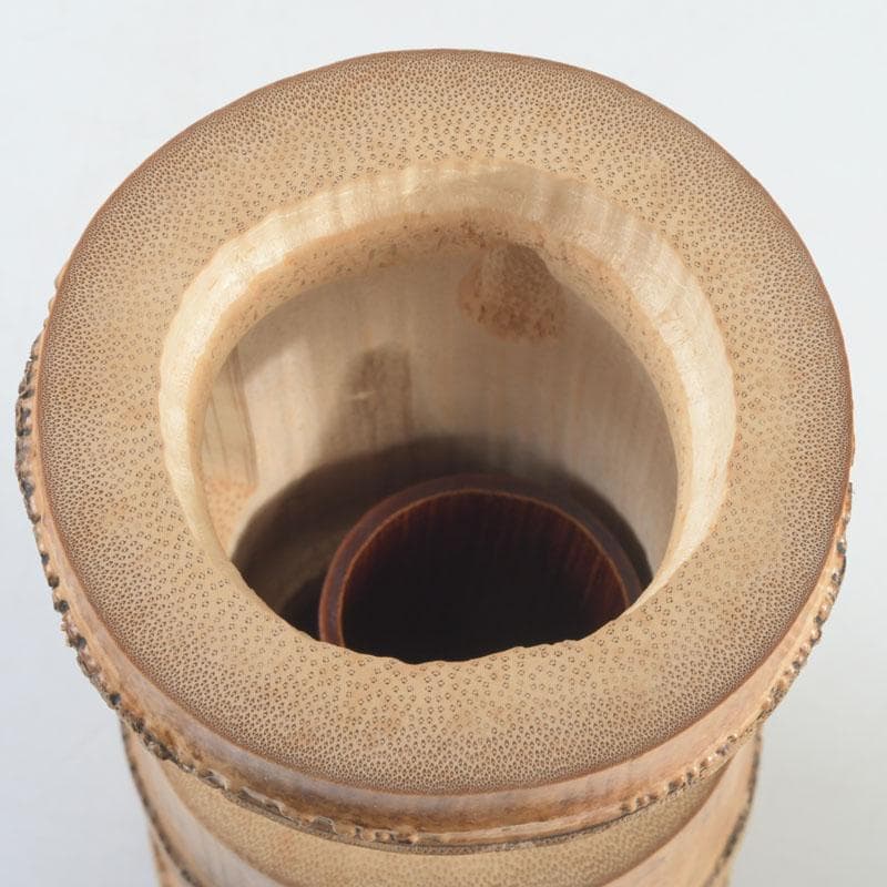 茶道具　吉田幸斎作　竹花入　掛花生　銘「蓬莱」　共箱　V　9511