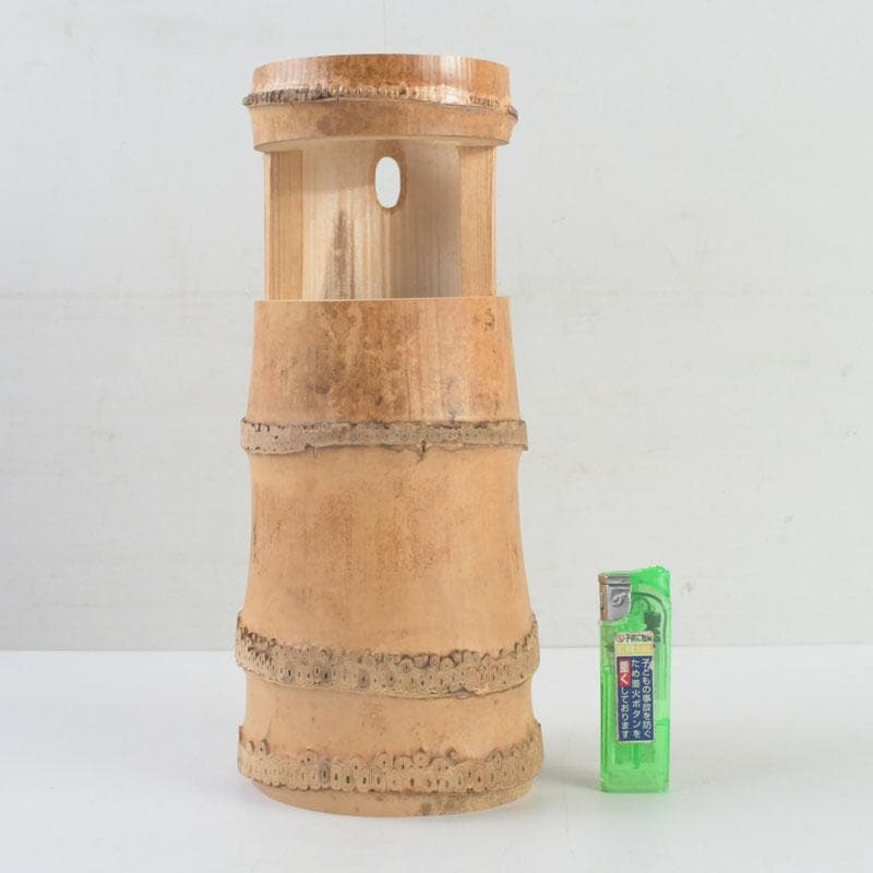 茶道具　吉田幸斎作　竹花入　掛花生　銘「蓬莱」　共箱　V　9511