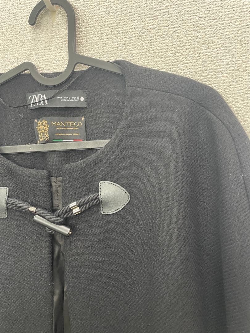 ⑥大人気　ザラ　MANTECO ケープコート　マント　ポンチョ　黒　Lサイズ