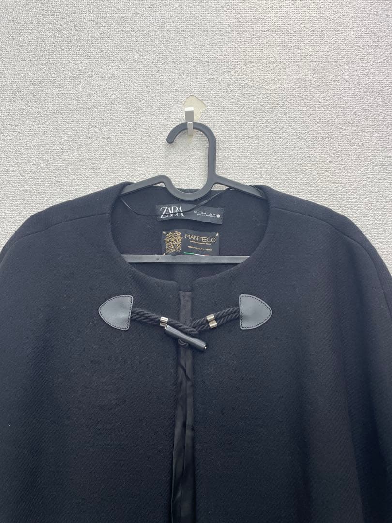 ⑥大人気　ザラ　MANTECO ケープコート　マント　ポンチョ　黒　Lサイズ