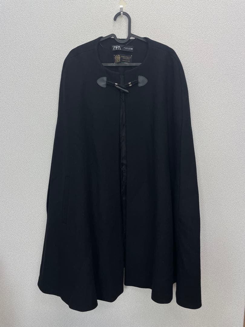 ⑥大人気　ザラ　MANTECO ケープコート　マント　ポンチョ　黒　Lサイズ