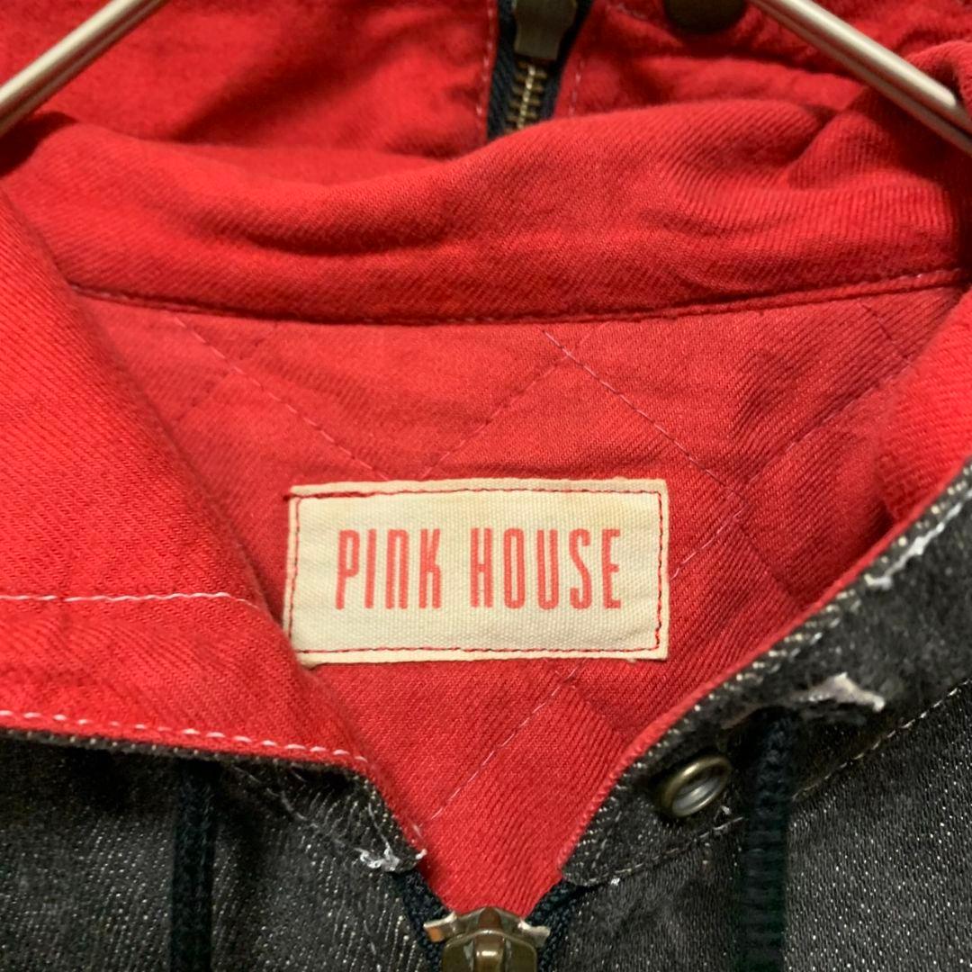【ピンクハウス】デニムジャケットブルゾンブランド刺繍ロゴ フード付き