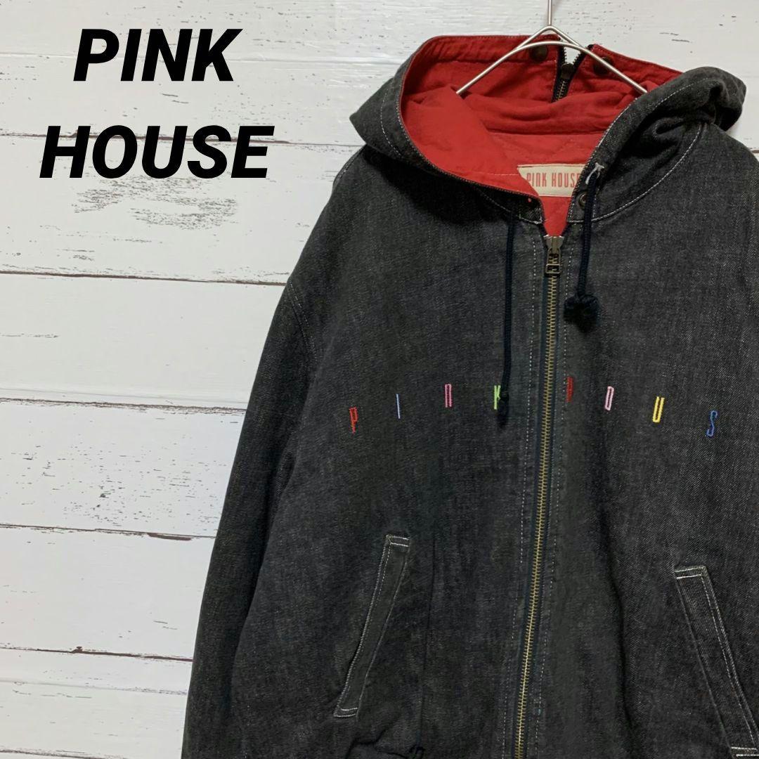 【ピンクハウス】デニムジャケットブルゾンブランド刺繍ロゴ フード付き